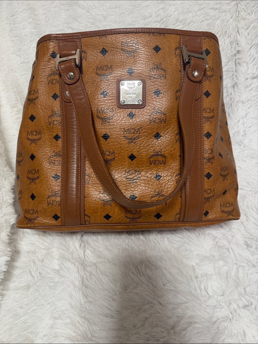 MCM Visetos Cognac Monogram Tote in Brown